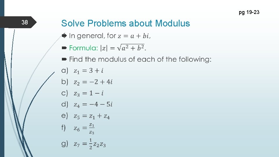 pg 19 -23 38 Solve Problems about Modulus 