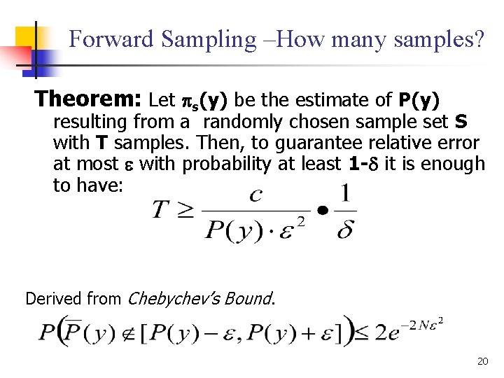 Forward Sampling –How many samples? Theorem: Let s(y) be the estimate of P(y) resulting
