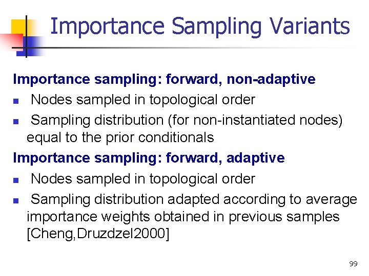 Importance Sampling Variants Importance sampling: forward, non-adaptive n Nodes sampled in topological order n