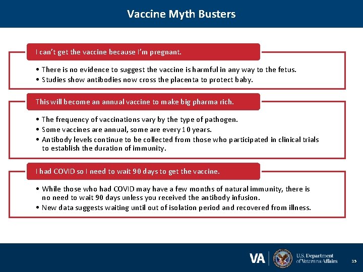 Vaccine Myth Busters I can’t get the vaccine because I’m pregnant. • There is