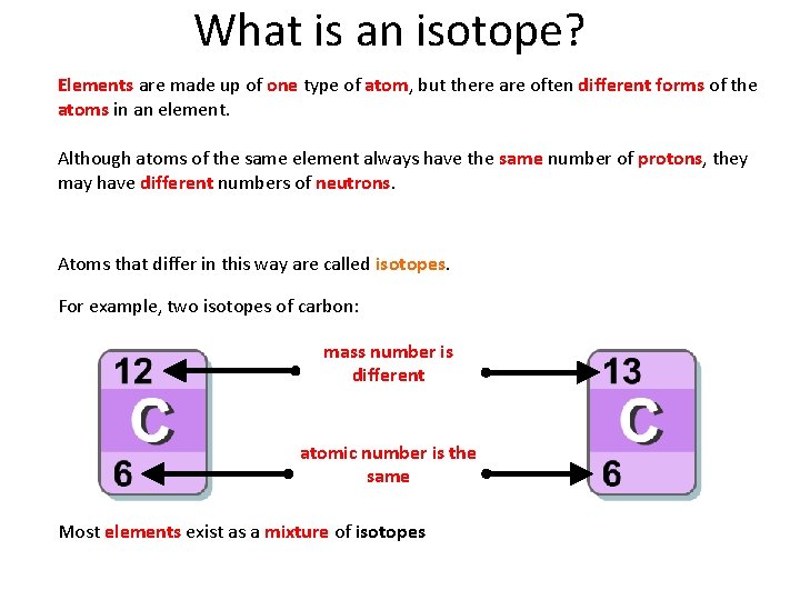 What is an isotope? Elements are made up of one type of atom, but