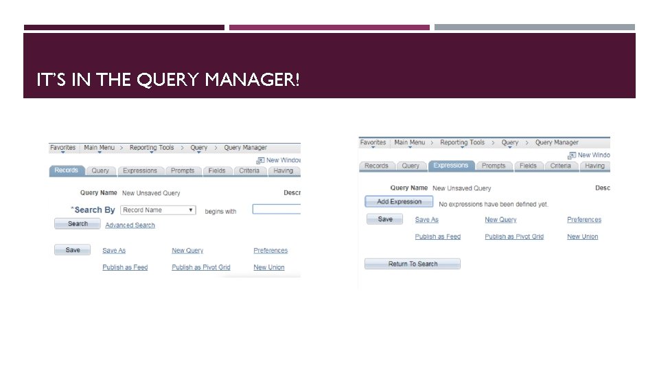 IT’S IN THE QUERY MANAGER! 