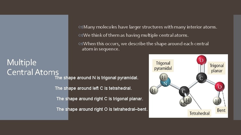 Many molecules have larger structures with many interior atoms. We think of them  Many molecules have larger structures with many interior atoms. We think of them