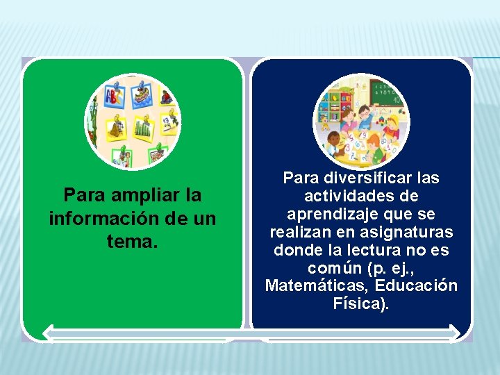 Para ampliar la información de un tema. Para diversificar las actividades de aprendizaje que