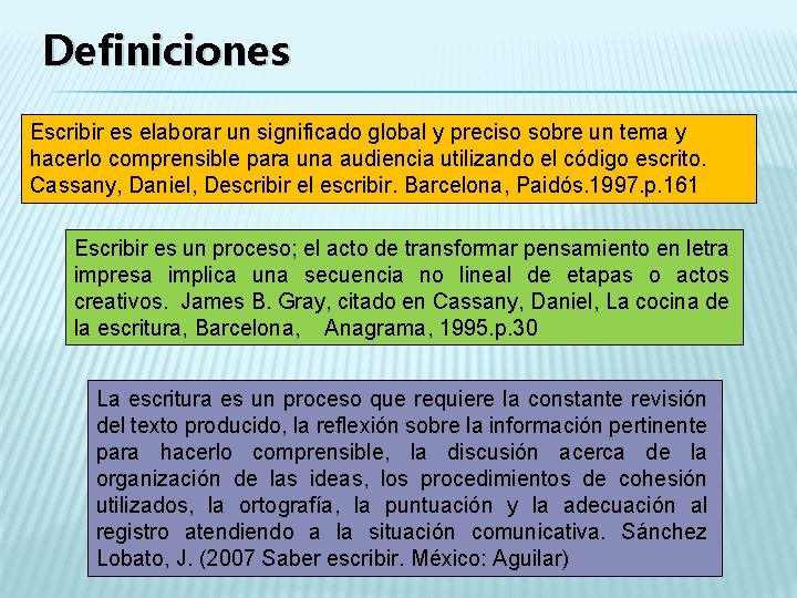 Definiciones Escribir es elaborar un significado global y preciso sobre un tema y hacerlo