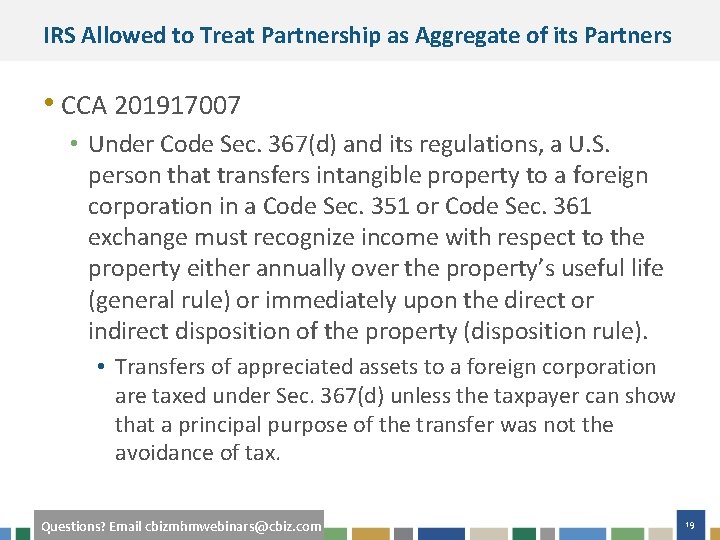 IRS Allowed to Treat Partnership as Aggregate of its Partners • CCA 201917007 •