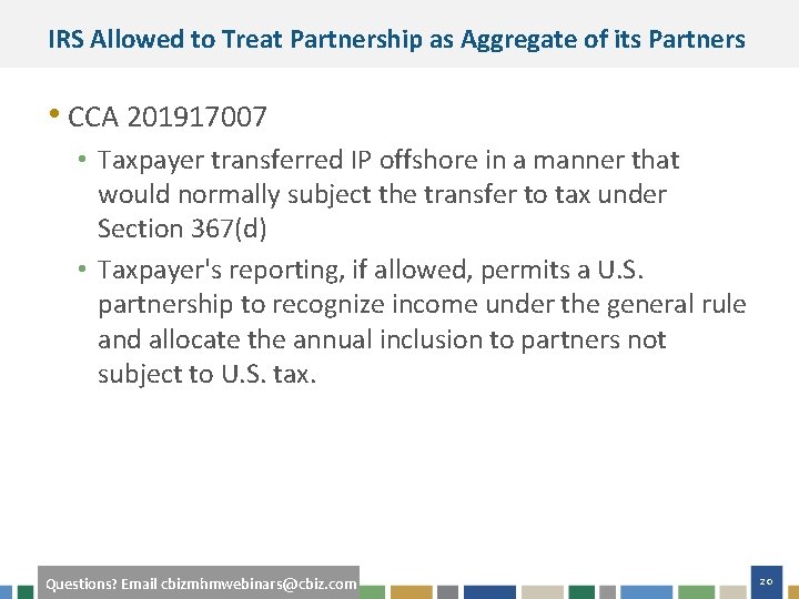 IRS Allowed to Treat Partnership as Aggregate of its Partners • CCA 201917007 •