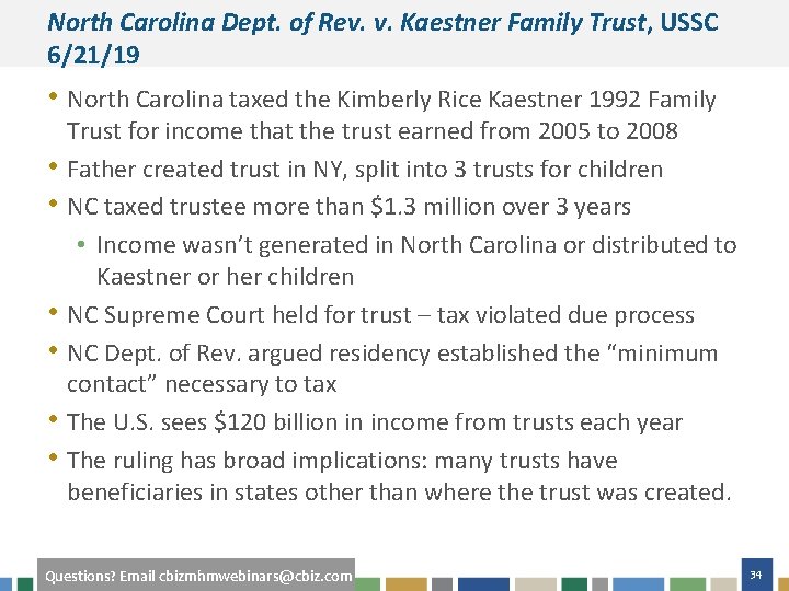 North Carolina Dept. of Rev. v. Kaestner Family Trust, USSC 6/21/19 • North Carolina