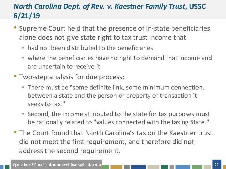 North Carolina Dept. of Rev. v. Kaestner Family Trust, USSC 6/21/19 • Supreme Court