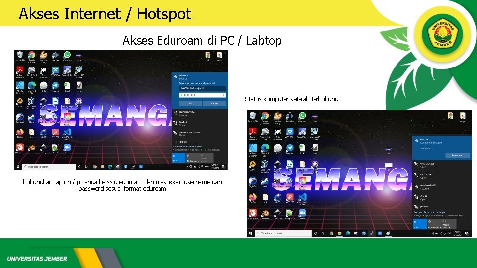 Akses Internet / Hotspot Akses Eduroam di PC / Labtop Status komputer setelah terhubungkan
