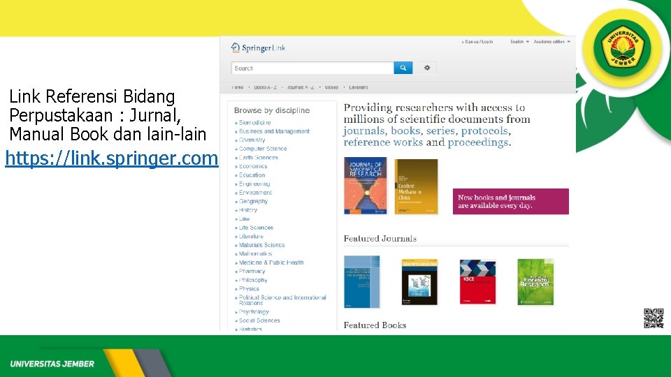 Link Referensi Bidang Perpustakaan : Jurnal, Manual Book dan lain-lain https: //link. springer. com