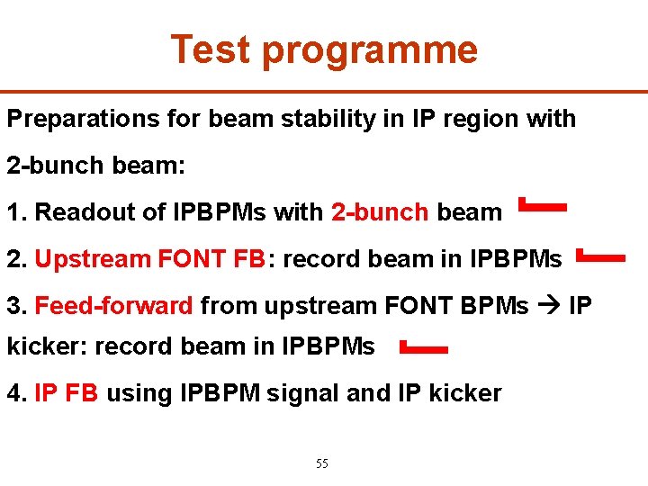 Test programme Preparations for beam stability in IP region with 2 -bunch beam: 1.