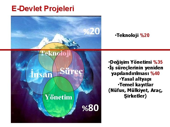 E-Devlet Projeleri %20 • Teknoloji %20 Teknoloji Süreç İnsan Yönetim %80 • Değişim Yönetimi