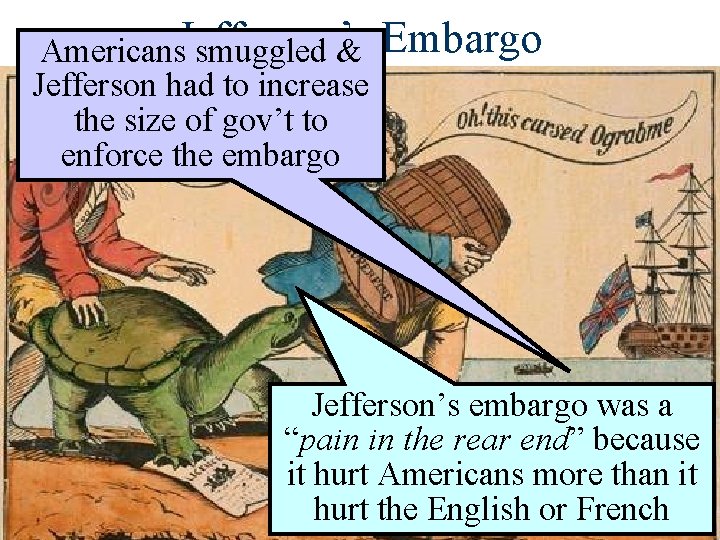 Americans. Jefferson’s smuggled & Jefferson had to increase the size of gov’t to enforce