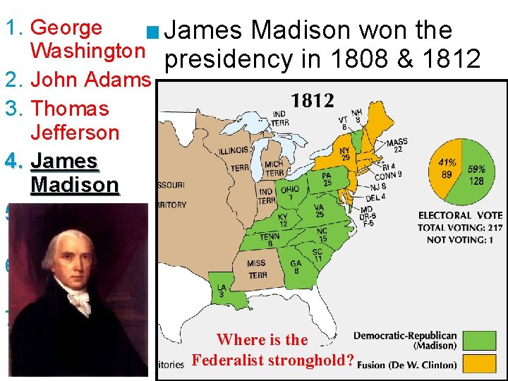 1. George ■ James Madison won the Washington presidency in 1808 & 1812 2.