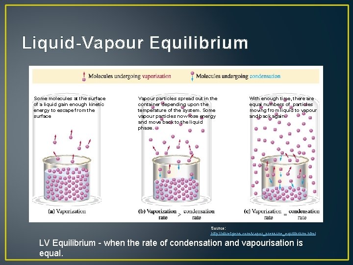Liquid-Vapour Equilibrium Some molecules at the surface of a liquid gain enough kinetic energy