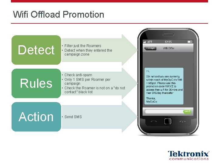 Wifi Offload Promotion Detect Rules Action • Filter just the Roamers • Detect when