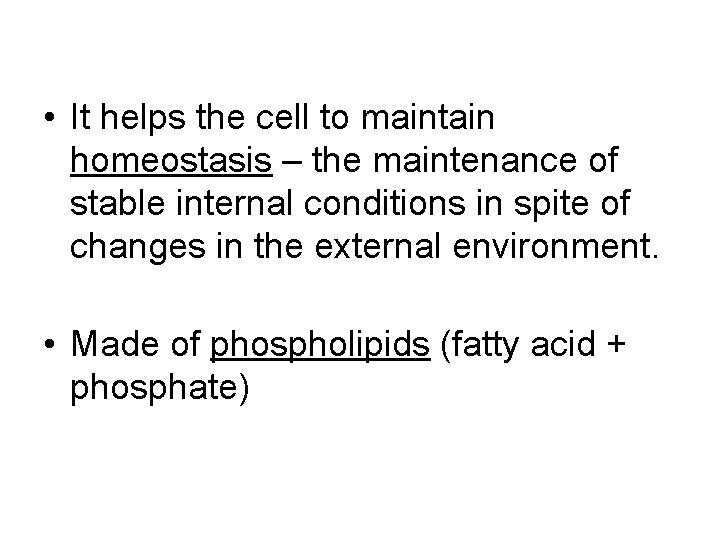  • It helps the cell to maintain homeostasis – the maintenance of stable