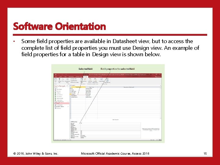 Software Orientation • Some field properties are available in Datasheet view, but to access