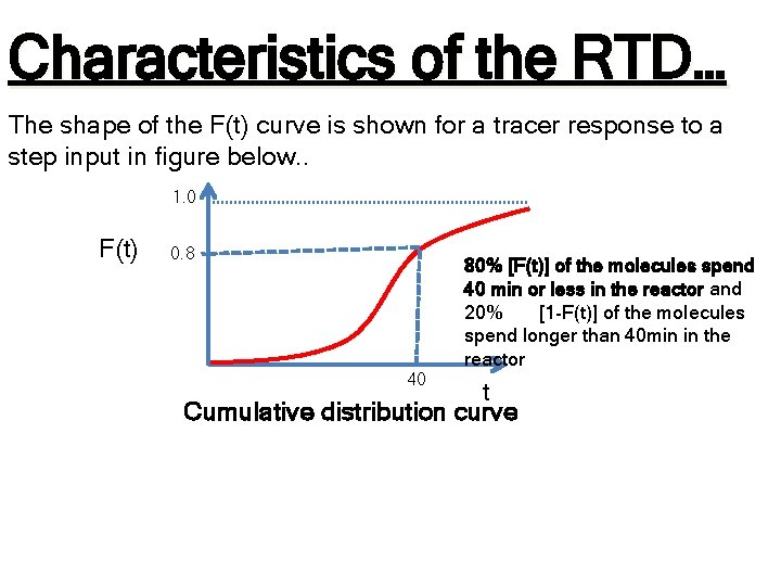 Characteristics of the RTD… The shape of the F(t) curve is shown for a Characteristics of the RTD… The shape of the F(t) curve is shown for a
