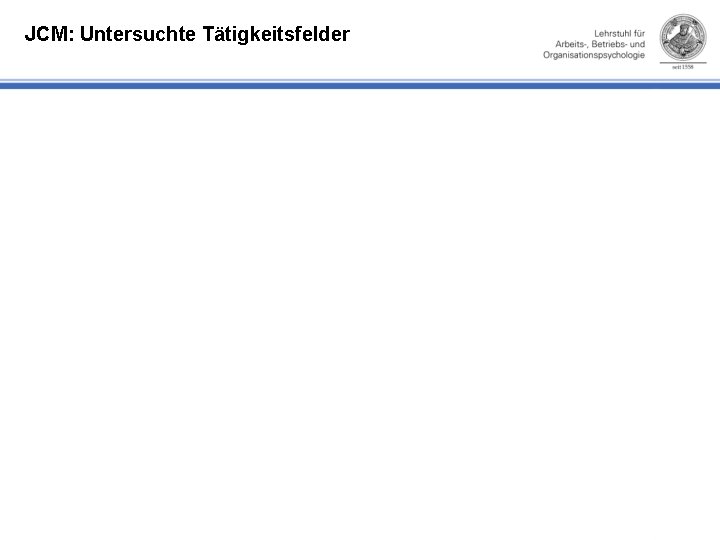 JCM: Untersuchte Tätigkeitsfelder 