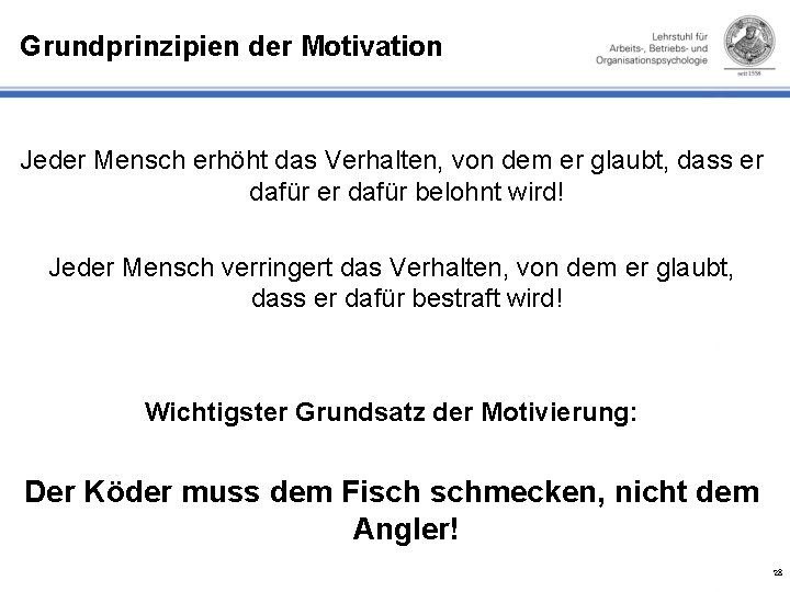 Grundprinzipien der Motivation Jeder Mensch erhöht das Verhalten, von dem er glaubt, dass er