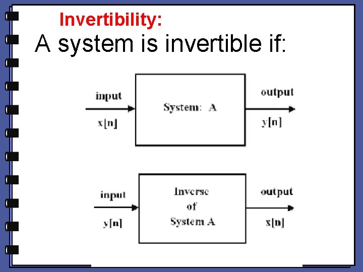 Invertibility: A system is invertible if: 