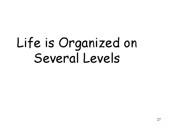 Life is Organized on Several Levels 27 