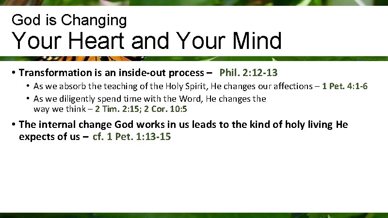 God is Changing Your Heart and Your Mind • Transformation is an inside-out process