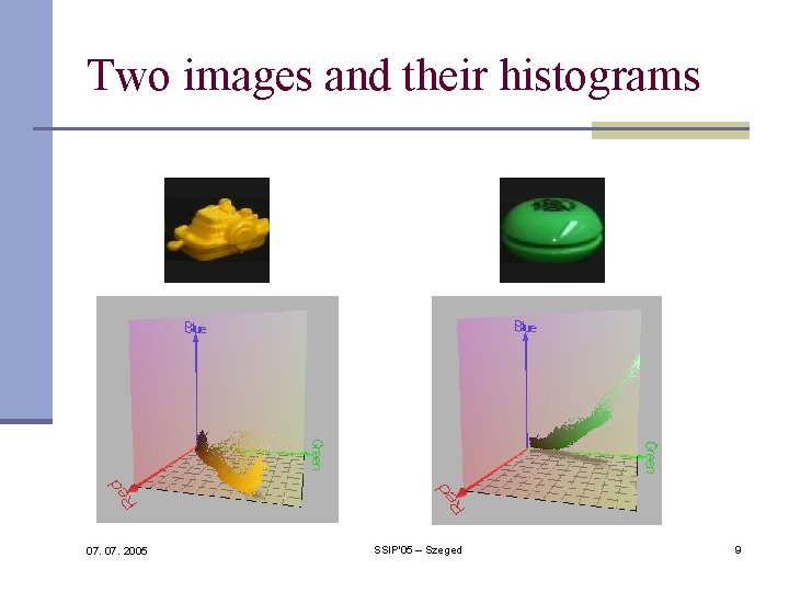 Two images and their histograms 07. 2005 SSIP'05 – Szeged 9 Two images and their histograms 07. 2005 SSIP'05 – Szeged 9