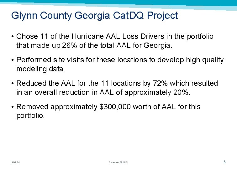 Glynn County Georgia Cat. DQ Project • Chose 11 of the Hurricane AAL Loss