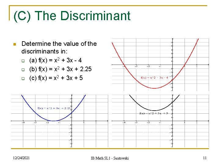 (C) The Discriminant n Determine the value of the discriminants in: q (a) f(x)
