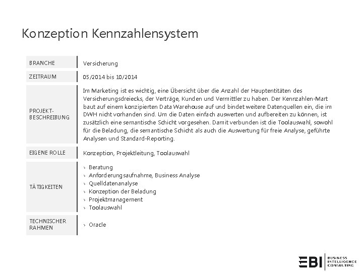 Konzeption Kennzahlensystem BRANCHE Versicherung ZEITRAUM 05/2014 bis 10/2014 PROJEKTBESCHREIBUNG Im Marketing ist es wichtig,