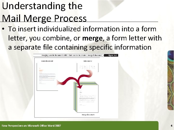 Understanding the Mail Merge Process XP • To insert individualized information into a form