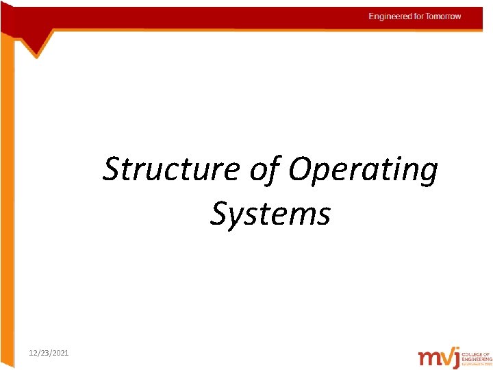 Structure of Operating Systems 12/23/2021 