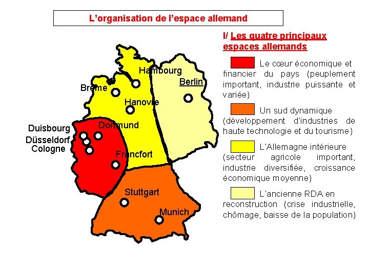 L’organisation de l’espace allemand I/ Les quatre principaux espaces allemands Hambourg Berlin Brême Hanovre