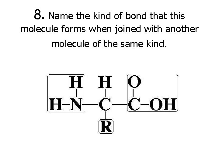8. Name the kind of bond that this molecule forms when joined with another