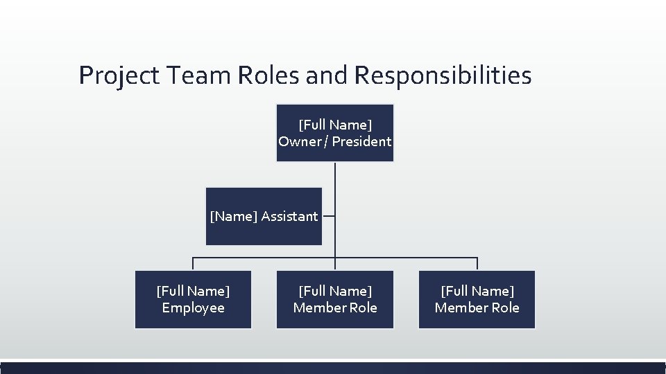 Project Team Roles and Responsibilities [Full Name] Owner / President [Name] Assistant [Full Name]