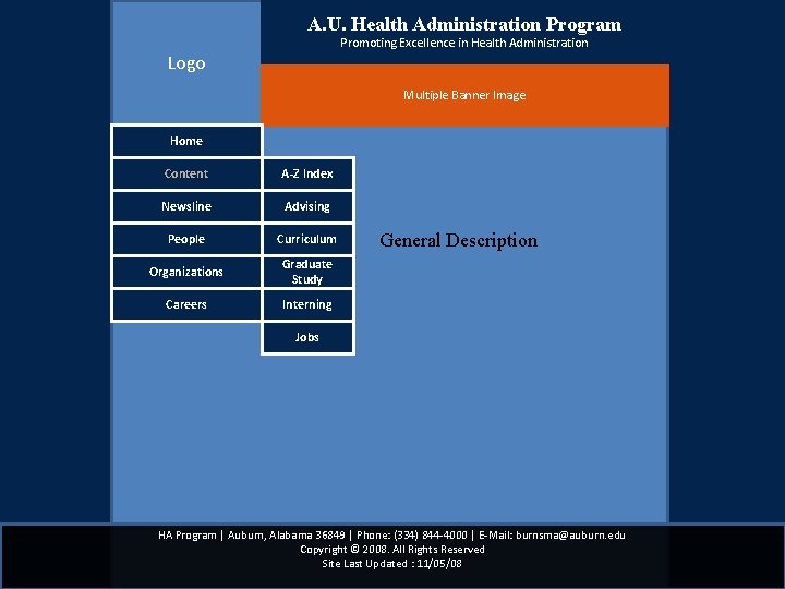 A. U. Health Administration Program Promoting Excellence in Health Administration Logo Multiple Banner Image