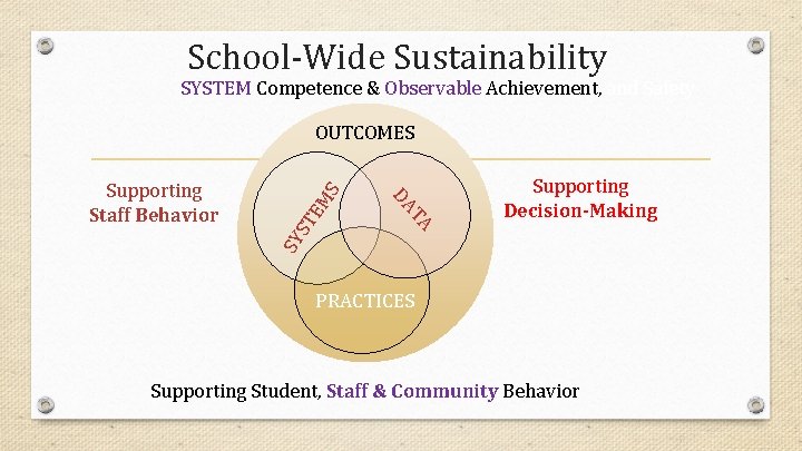 School-Wide Sustainability SYSTEM Competence & Observable Achievement, and Safety EM SY ST TA DA