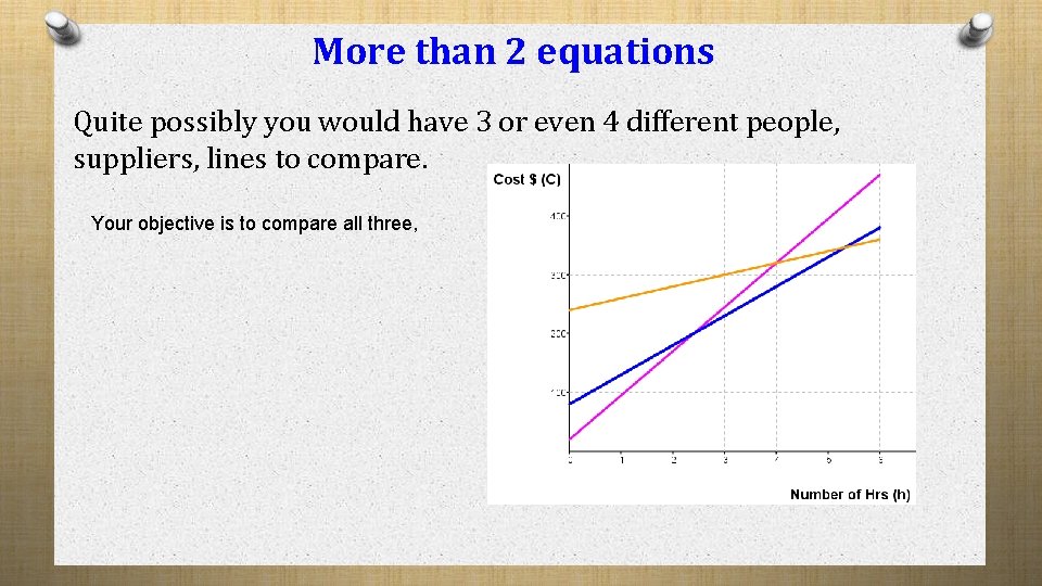 More than 2 equations Quite possibly you would have 3 or even 4 different More than 2 equations Quite possibly you would have 3 or even 4 different