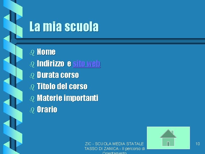 La mia scuola b Nome b Indirizzo e sito web b Durata corso b