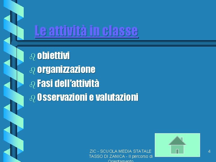 Le attività in classe b obiettivi b organizzazione b Fasi dell’attività b Osservazioni e