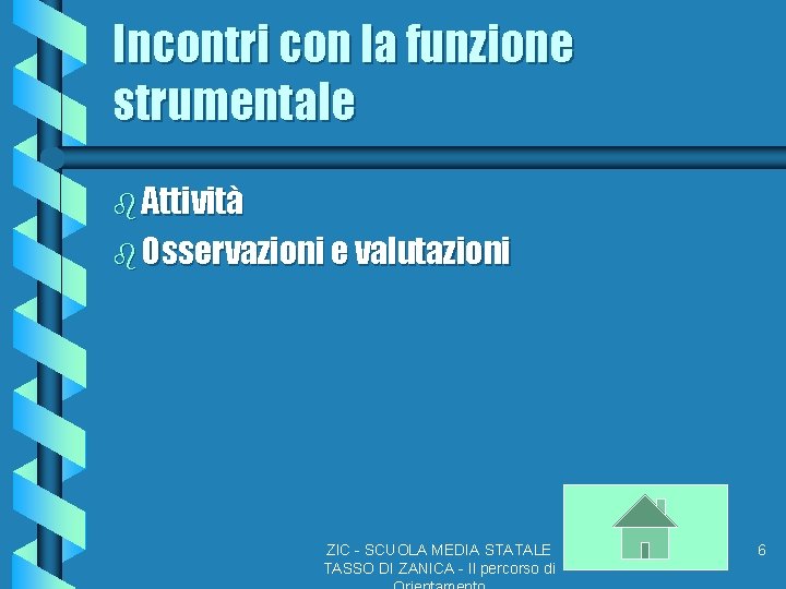Incontri con la funzione strumentale b Attività b Osservazioni e valutazioni ZIC - SCUOLA