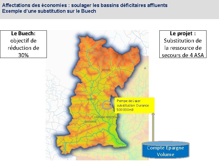 Affectations des économies : soulager les bassins déficitaires affluents Exemple d’une substitution sur le