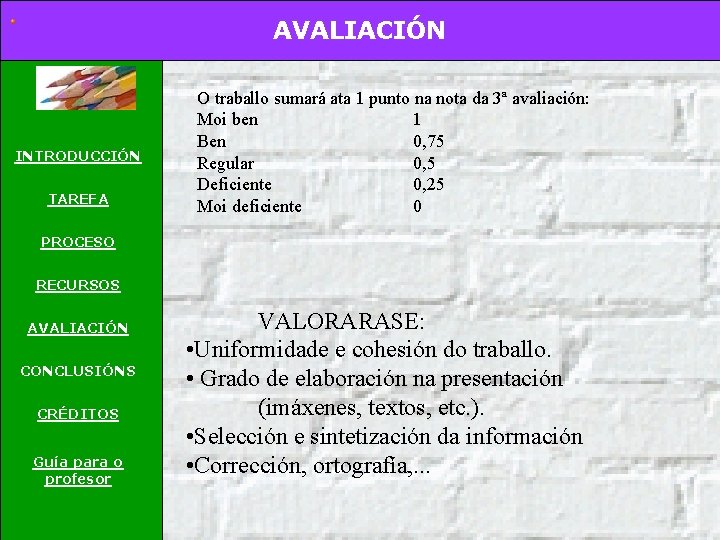 AVALIACIÓN INTRODUCCIÓN TAREFA O traballo sumará ata 1 punto na nota da 3ª avaliación: