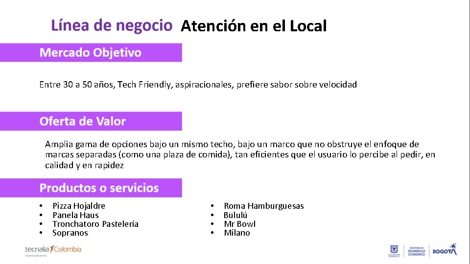 Atención en el Local Entre 30 a 50 años, Tech Friendly, aspiracionales, prefiere sabor