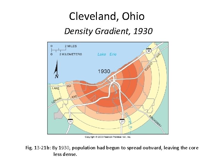 Cleveland, Ohio Density Gradient, 1930 Fig. 13 -21 b: By 1930, population had begun