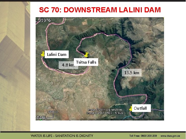 SC 70: DOWNSTREAM LALINI DAM Lalini Dam 4. 8 km Tsitsa Falls 13. 5