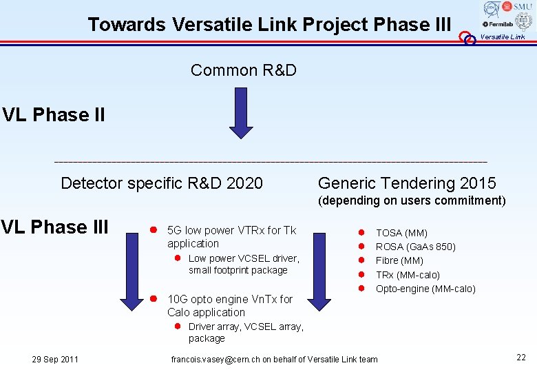 Towards Versatile Link Project Phase III Versatile Link Common R&D VL Phase II Detector